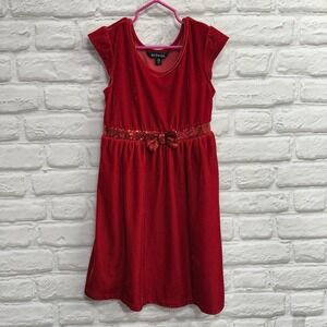 George Girls Size 6/6 Red Velvet & Sequin Christmas Holiday Dress Formal  w/ Bow